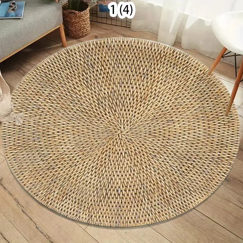 Tapis rond à texture imitation jute naturelle