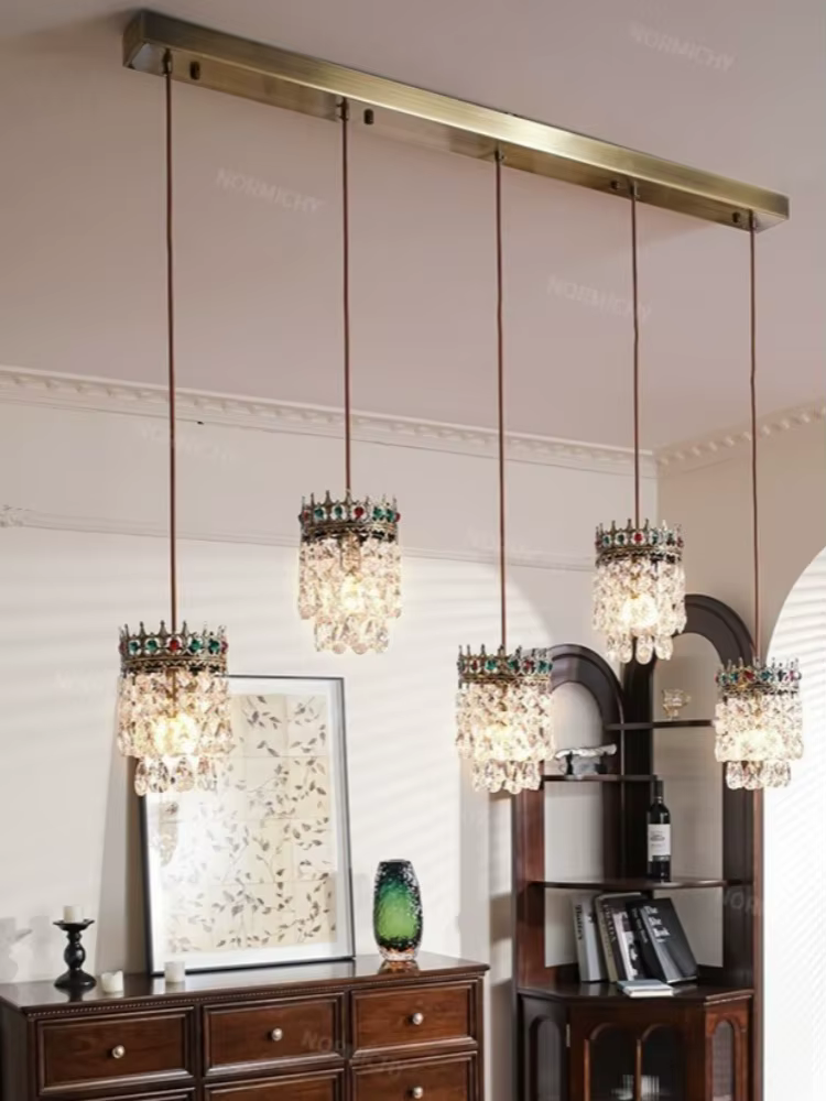 Lampe suspendue en cristal pour Restaurant médiéval français, luxe, sensation haut de gamme, rétro américain, longue Table à manger, Bar