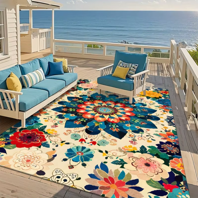 Nouveau tapis de patio extérieur aux motifs floraux vibrants