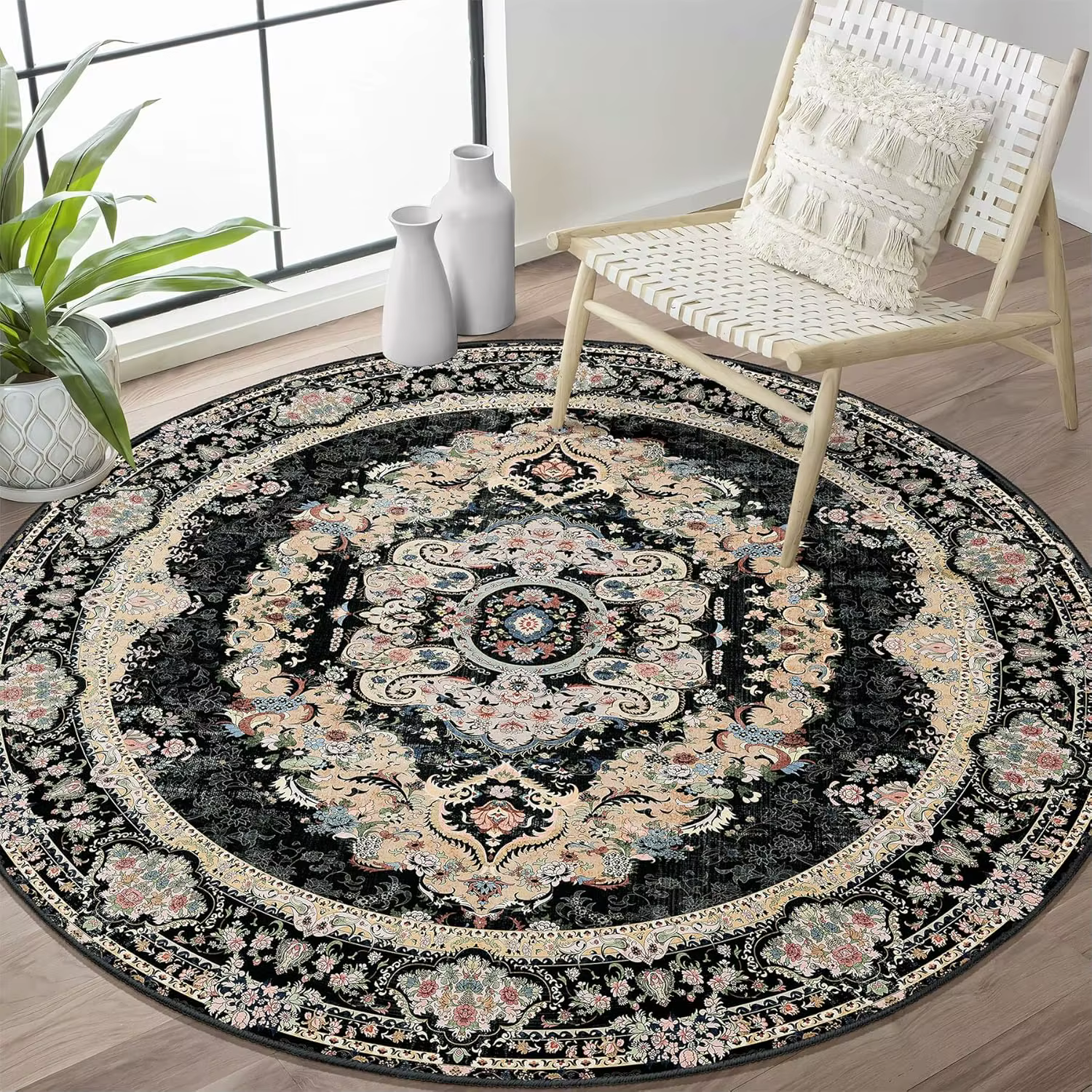Tapis circulaire à motif Floral rétro