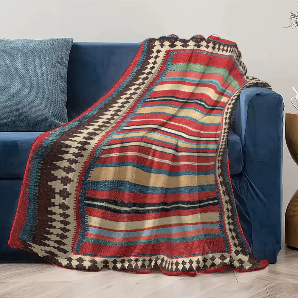 Tapis Kilim rayé Vintage ethnique fait à la main en laine