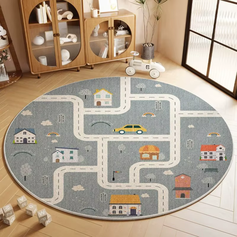 Tapis rond antidérapant avec impression de carte du monde