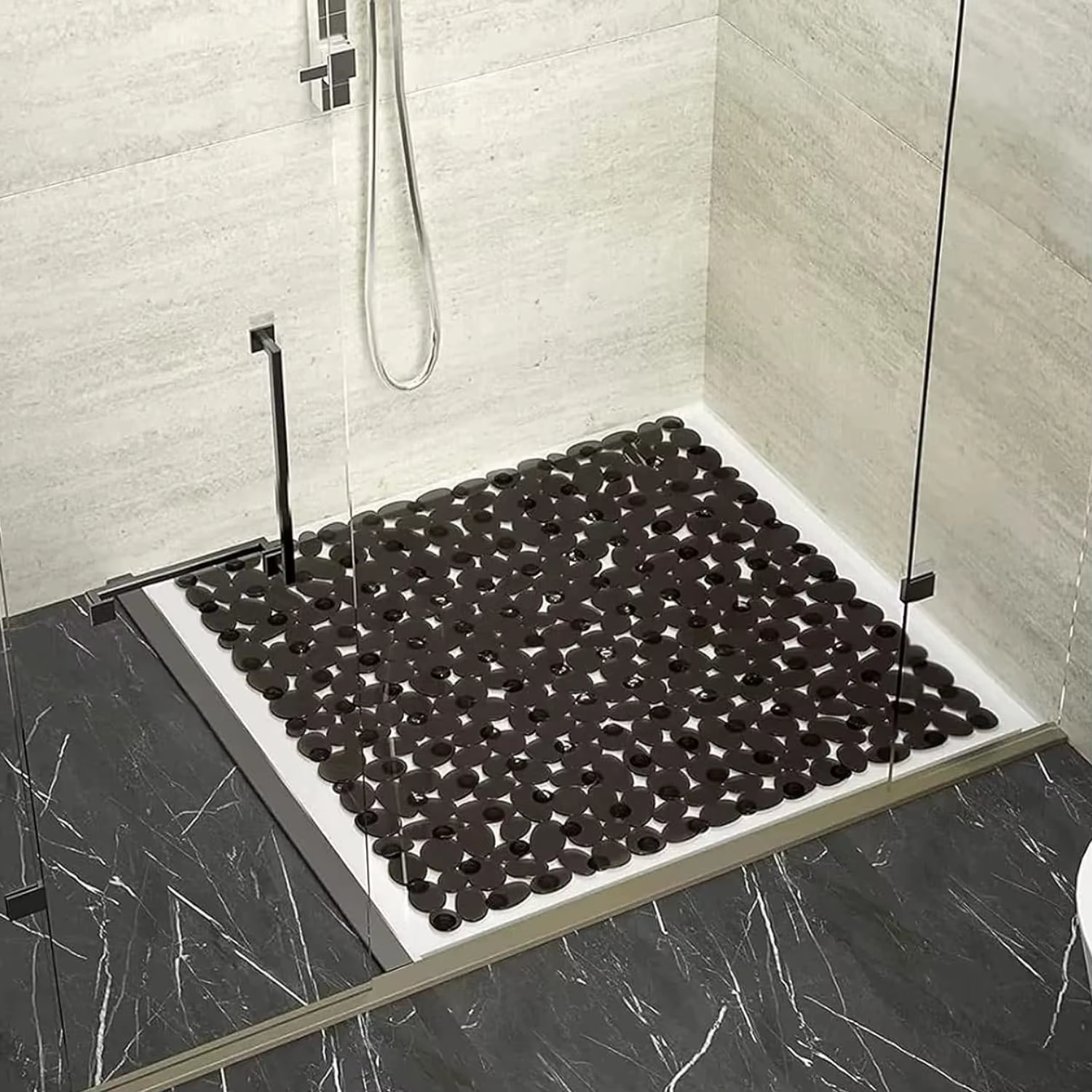 Tapis de douche carré avec ventouses et trous de vidange