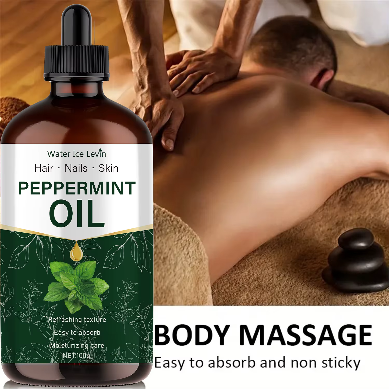 Huile essentielle de menthe poivrée 100g, extraite de plantes naturelles, hypoallergénique, huile de massage hydratante adaptée aux hommes et aux femmes, pour les cheveux, les diffuseurs et les humidi