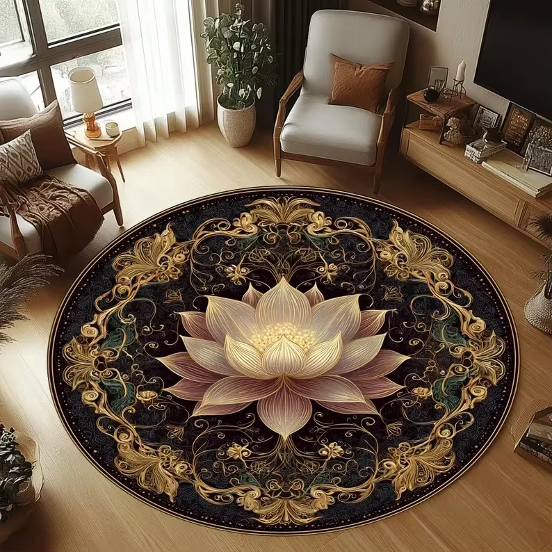 Tapis rond jaune soleil