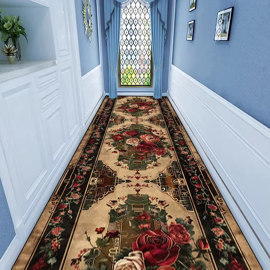Tapis long classique à motifs floraux