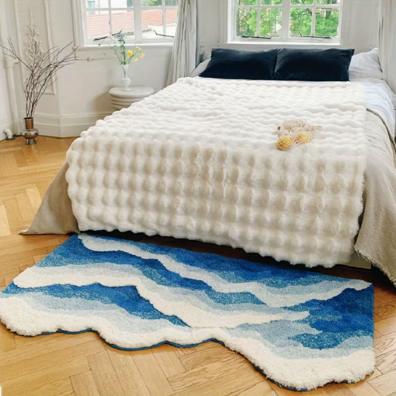 Tapis floqué vague de mer bleue