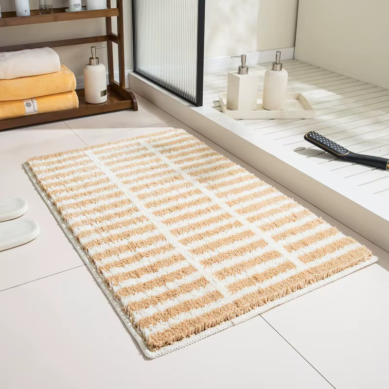 VIKAMA Tapis de salle de bain à carreaux vert et blanc