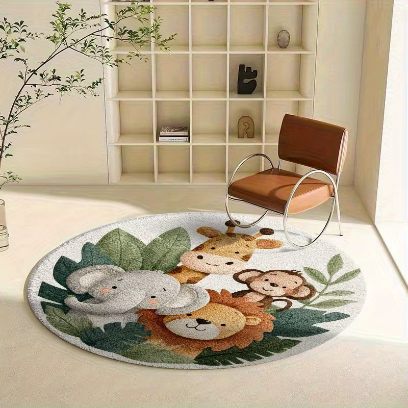 Tapis rond VIKAMA avec animaux de la jungle