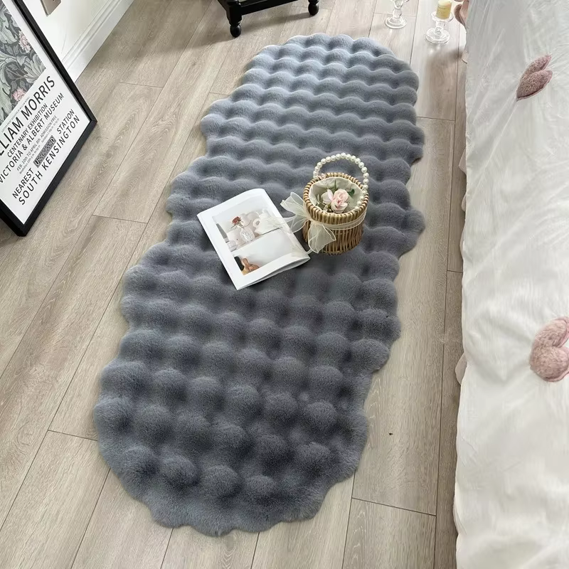 Tapis ovale en peluche doux en fausse fourrure de lapin