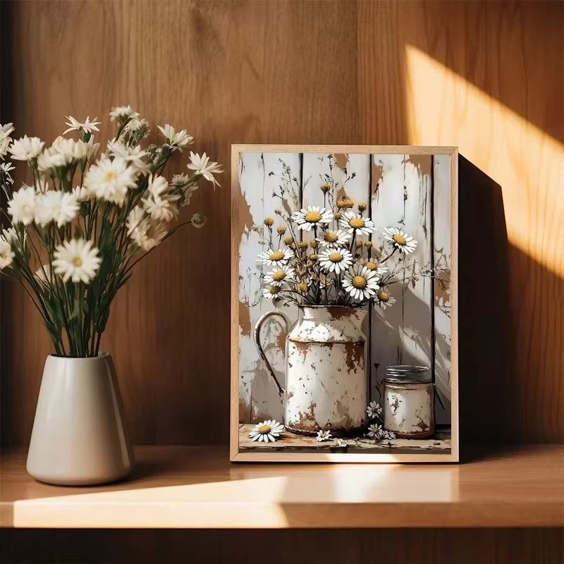 Affiche murale Vintage avec plantes d'olivier citron dans un Vase