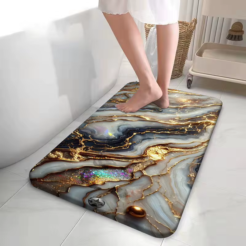 Tapis de bain en marbre noir or irisé