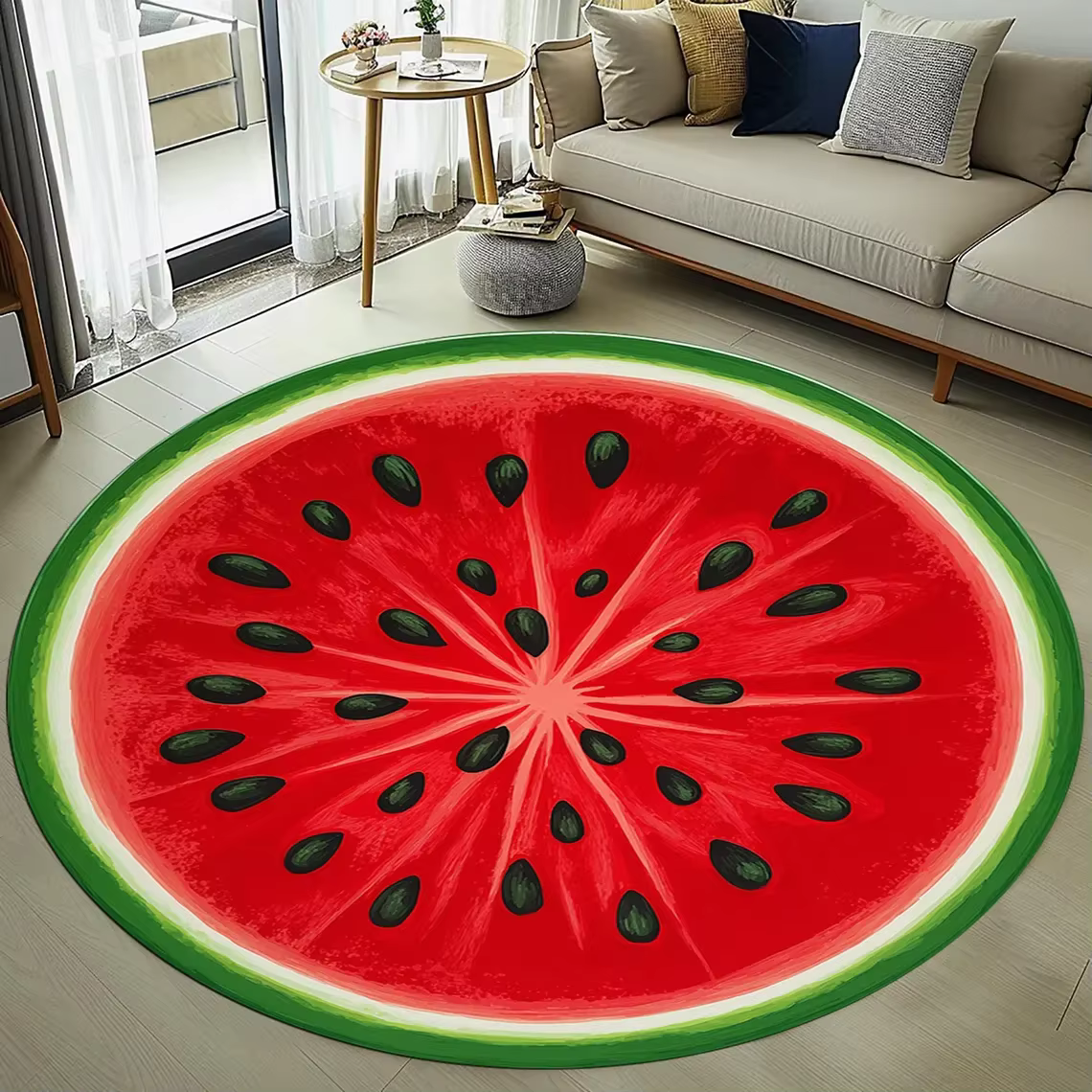 Tapis rond réaliste en forme de tranche de pastèque
