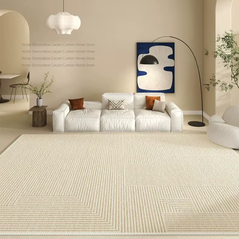 Tapis beige crème minimaliste moderne abstrait à lignes Wabi Sabi