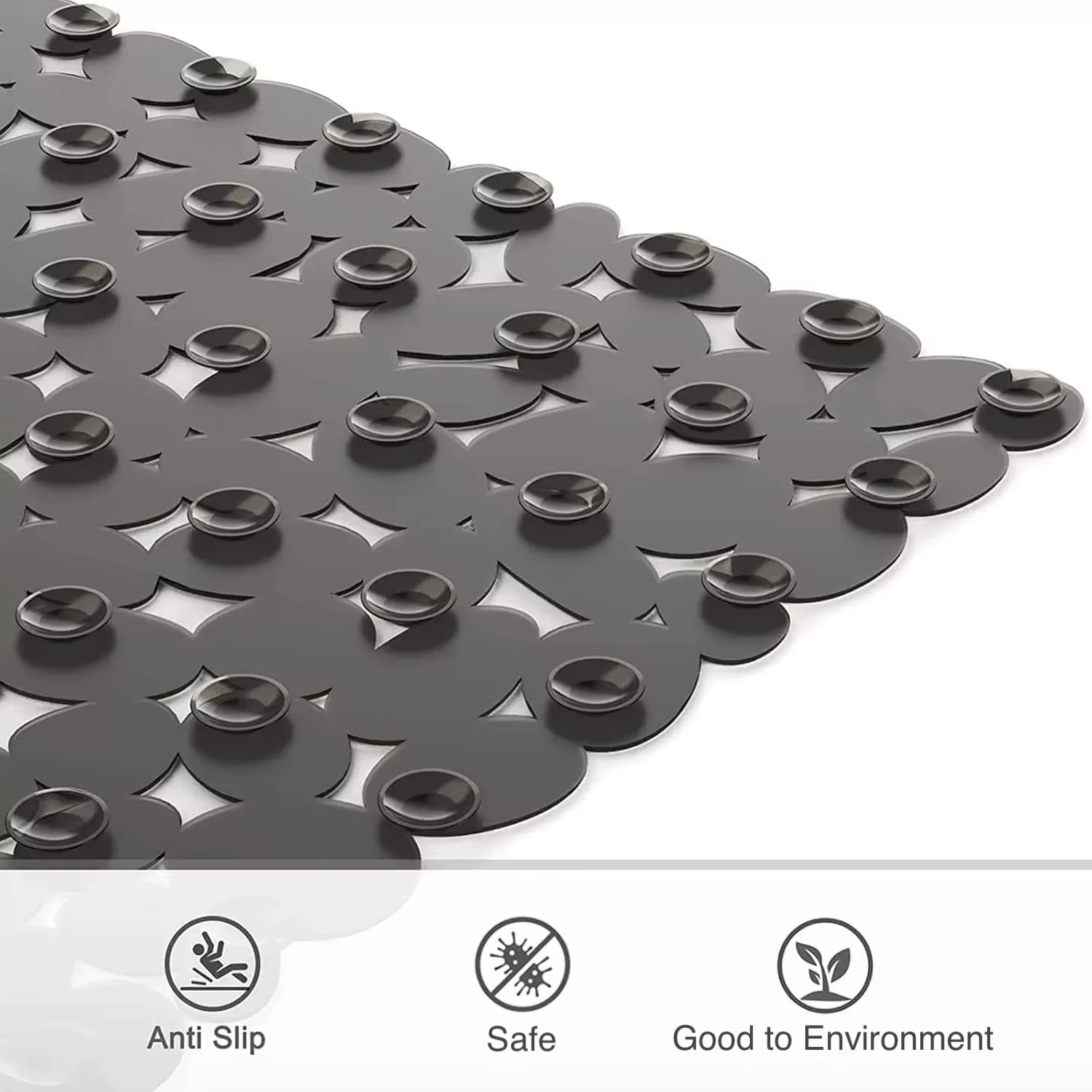 Tapis de douche carré avec ventouses et trous de vidange