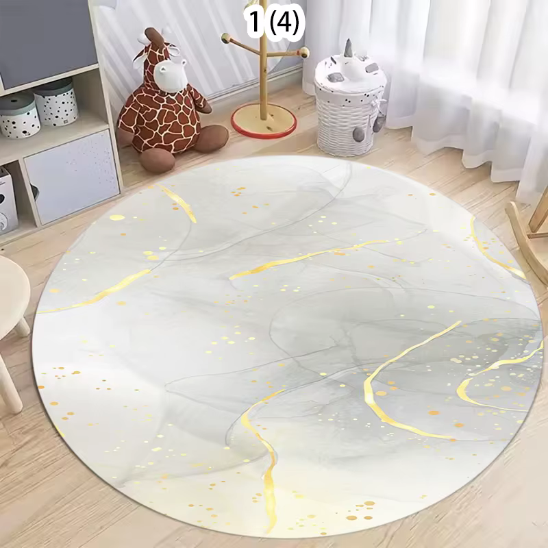 Nouveau style 2026 : Tapis rond luxueux couleur marbre blanc et or pour chambre à coucher
