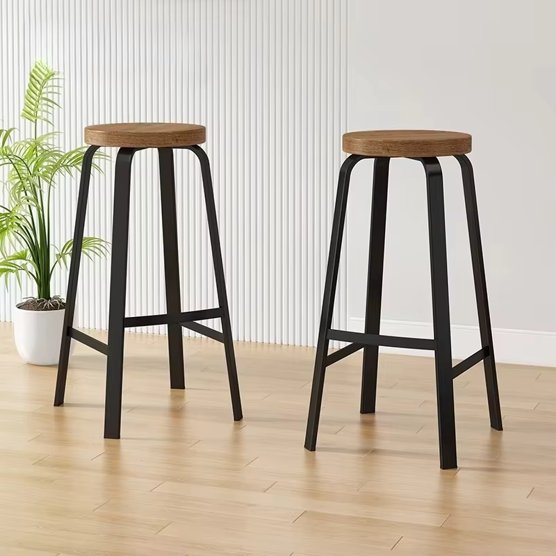 Tabouret de Bar empilable en bois massif, repose-pieds haut pour la maison, chaise de Bar KTV, comptoir de magasin de thé au lait, tabouret rond avec panneau de siège en bois