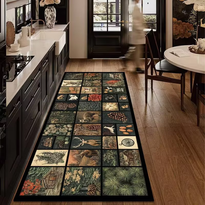 VIKAMA Tapis de sol vintage à motif d'animaux de la forêt