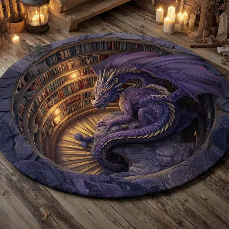 Tapis rond imprimé Dragon fantastique en 3D