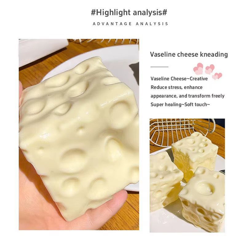Balle anti-stress en plastique souple, faite à la main, en forme de fromage, à presser, à l'huile de noix de coco, non rebondissante, cadeaux de fête, souvenirs