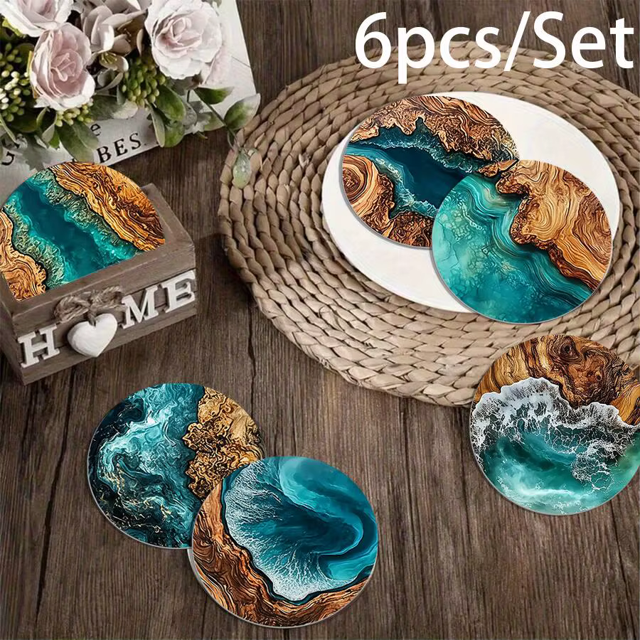 6 sous-verres ronds en Silicone de Style océan bleu pour tasses à café