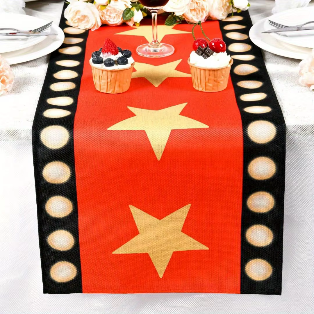 1 pièce Chemin de table motif étoiles colorées – Décoration de tapis noir pour soirées cinéma et fournitures de fête d'anniversaire