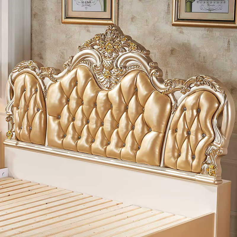 Ensemble de lit double de luxe européen doré, design pour chambre, petit lit double de luxe pour la maison, matelas en bois pour adultes, meubles pour la maison, lit