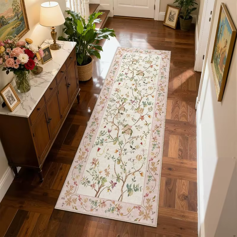 Tapis de couloir vintage à motif floral