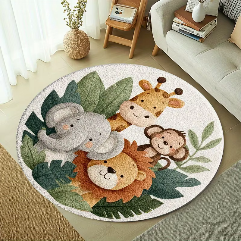 Tapis rond VIKAMA avec animaux de la jungle