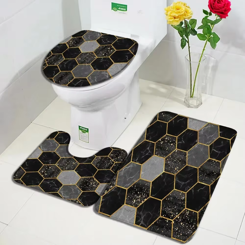 Tapis de bain en marbre noir et blanc abstrait