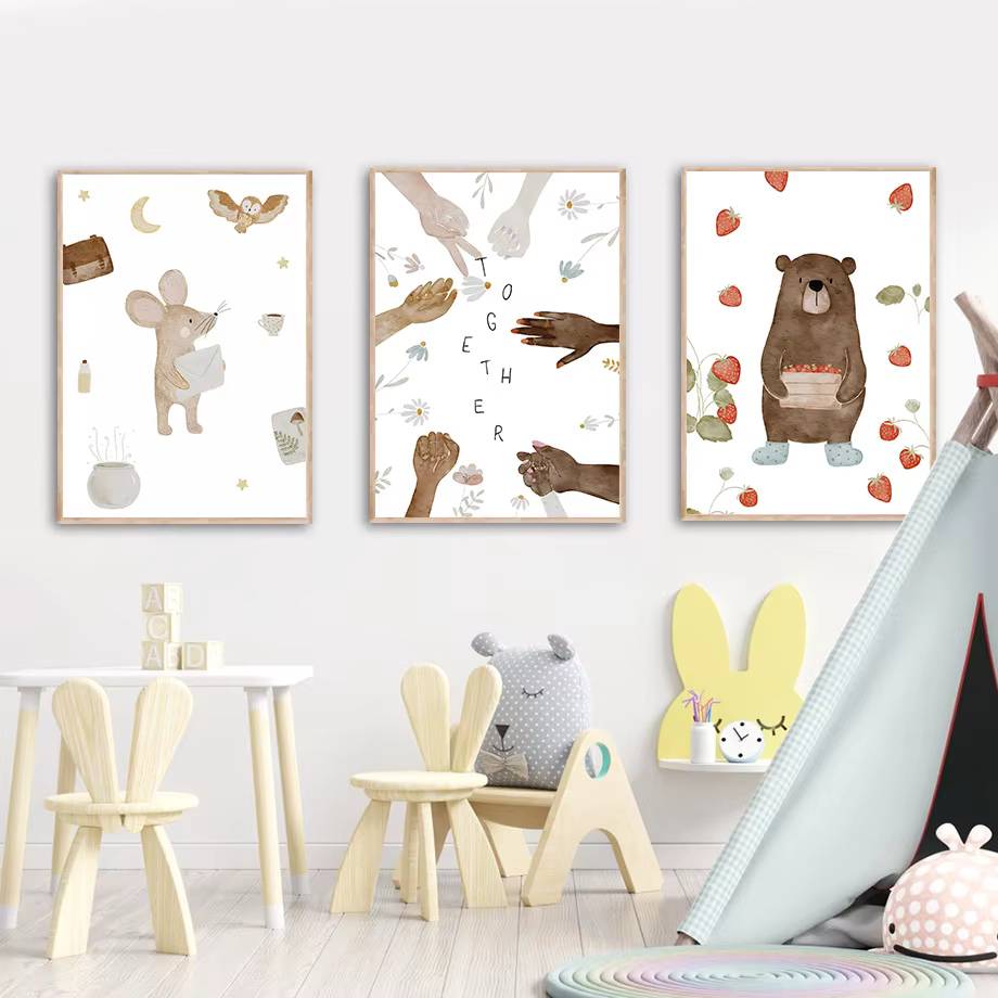 Boho animaux ami éléphant lapin ours cerf abeille affiches et impression pépinière mur Art toile peinture bébé enfants chambre décor à la maison