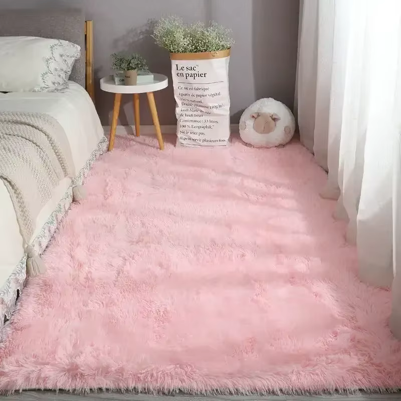 Tapis Shaggy Moelleux Nordique Rouge Rose pour Bol