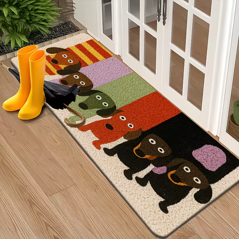 VIKAMA Tapis de bienvenue antidérapant et lavable avec motif de teckel de dessin animé pour la cuisine