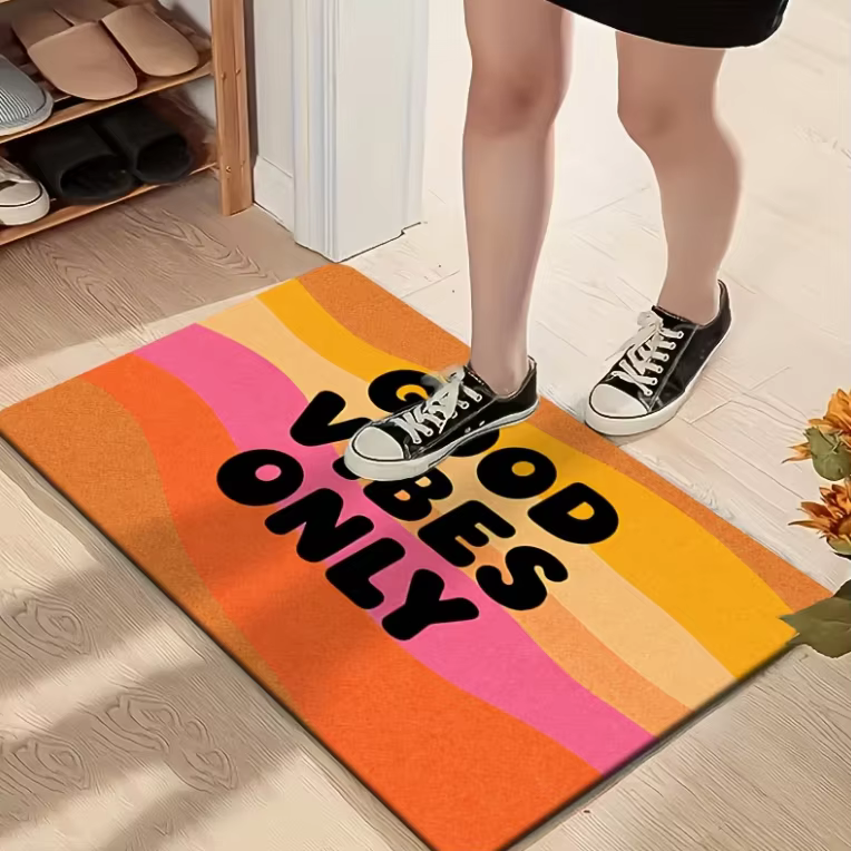 Tapis d'entrée Good Vibes Only - Tapis d'entrée rétro arc-en-ciel