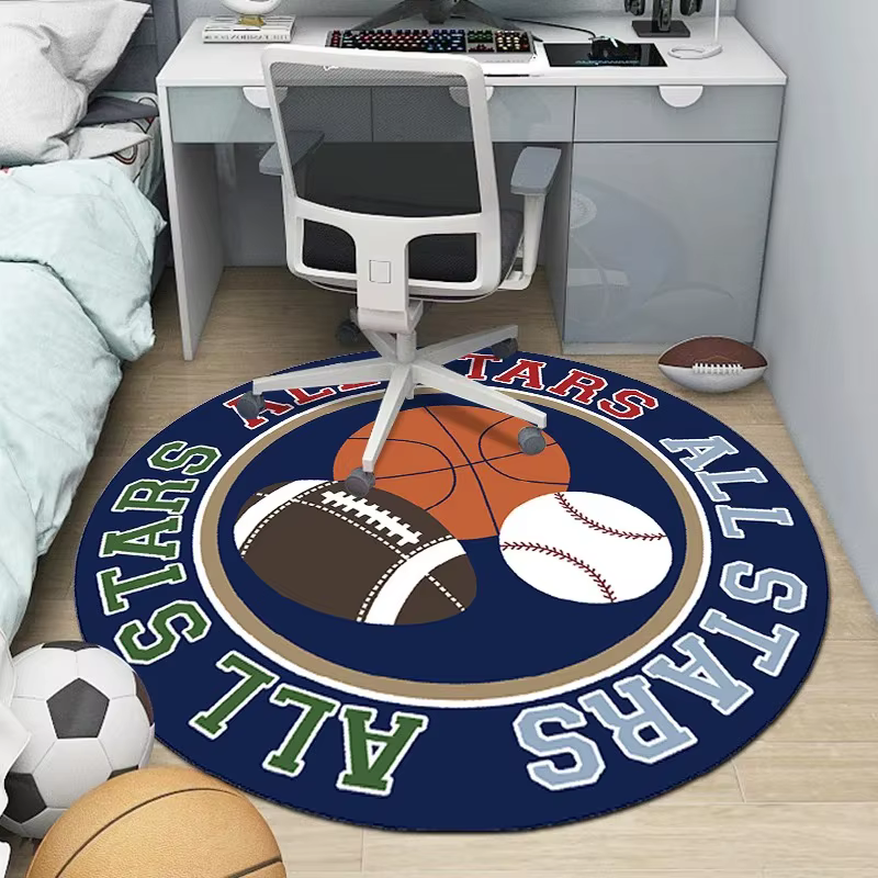 Tapis de sol à motif de ballon de sport, de Football, de basket-ball, "ALL STARS", circulaire, pour décoration de la maison, chambre à coucher, salle d'étude