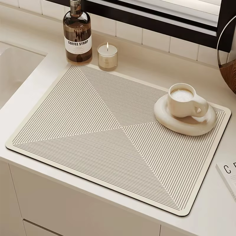 Tapis de vidange de cuisine à motif de ligne géométrique Beige clair