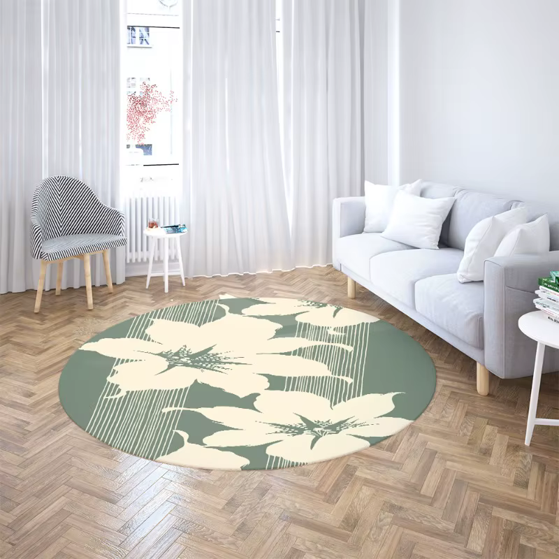 Tapis circulaire vintage à motif floral losanges