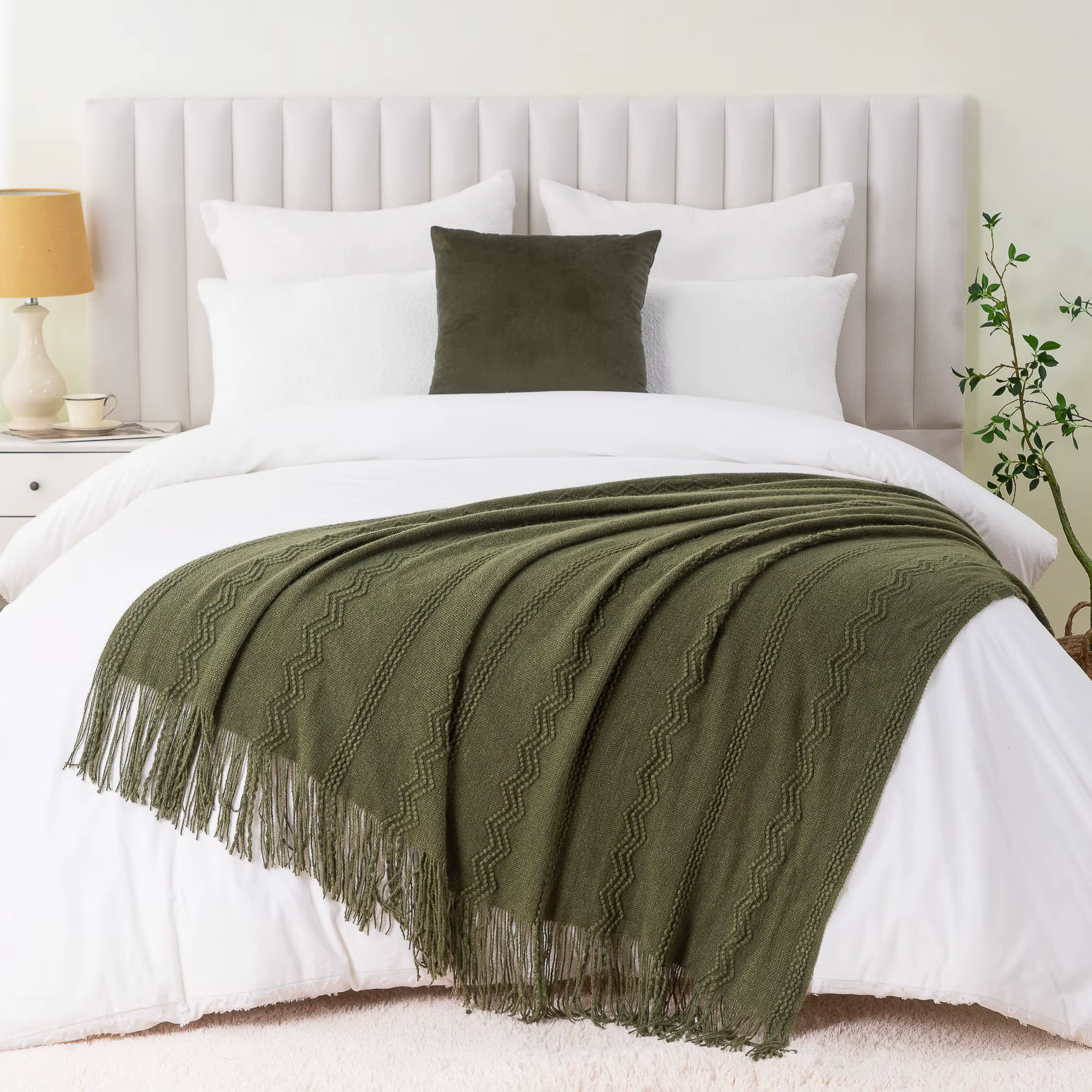 Couverture Battilo vert olive pour lit et canapé