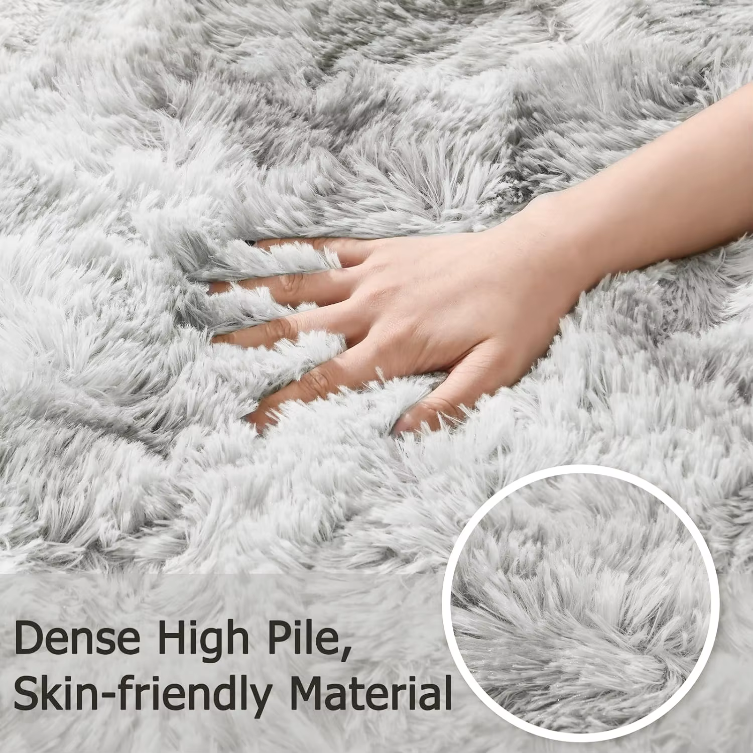 Tapis shaggy gris foncé tie-dye pour salon