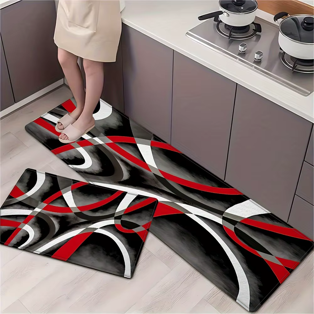 Tapis de cuisine géométrique noir rouge gris
