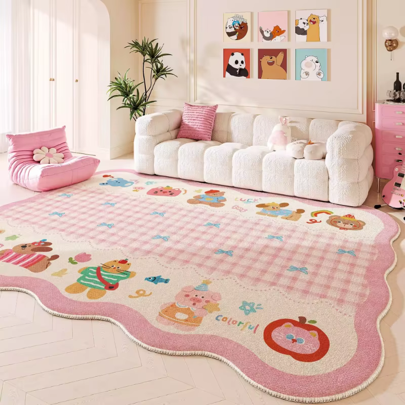 Tapis pour salon, tapis rose motif dessin animé