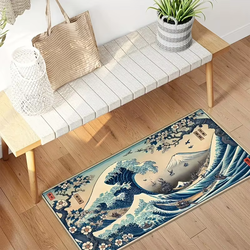 VIKAMA Tapis japonais Ukiyo-E Wave, tapis vintage pour salon, cuisine, entrée, décoration
