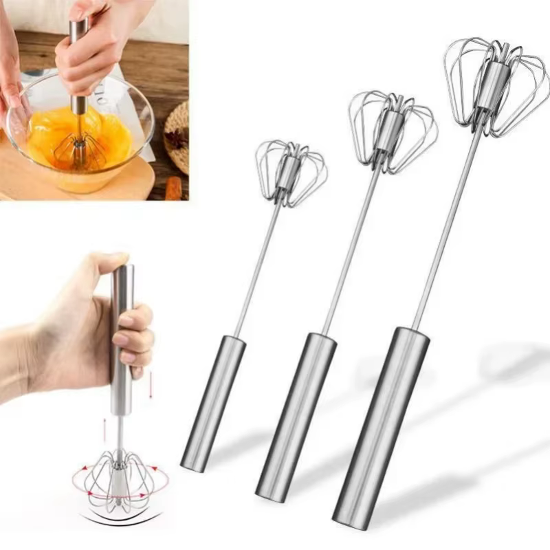 Fouet à œufs en acier inoxydable, mélangeur semi-automatique durable pour mélanger, remuer et battre la crème d'œufs sans effort, idéal pour la cuisine et la pâtisserie.