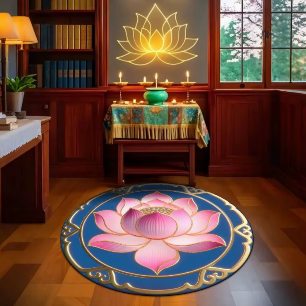 Tapis rond à motif de fleur de lotus