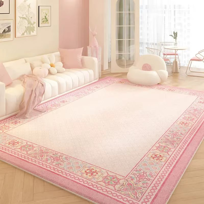 Tapis de salon à fleurs roses