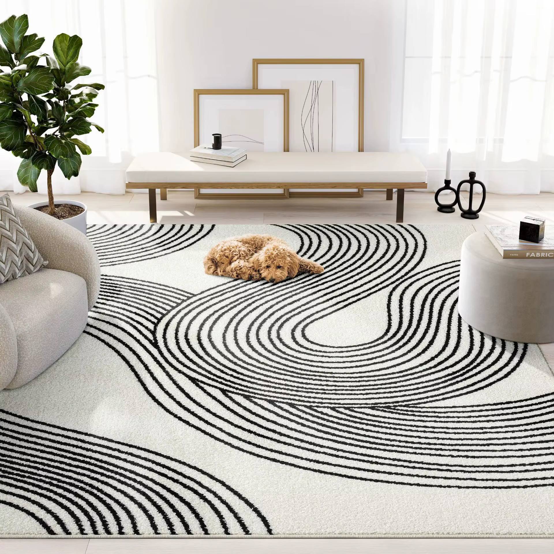 Grand tapis géométrique en fausse laine de Style nordique