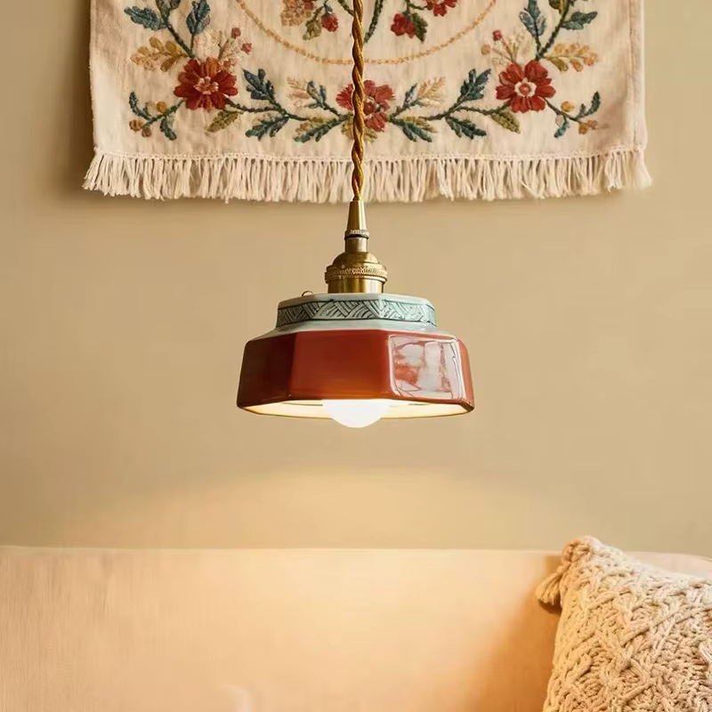 Lampe suspendue en céramique rétro pour restaurant, hôtel, balcon romantique, décoration de table à manger, lumière LED suspendue, chambre à coucher, chevet, lustre