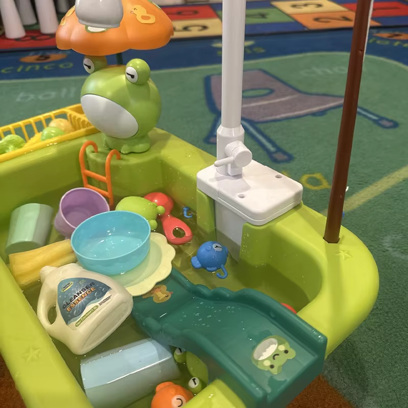 Évier de cuisine de jeu avec eau courante et robinet électrique, jouets flottants pour piscine, jeu de pêche, jeu d'imitation pour enfants - Ensemble lave-vaisselle
