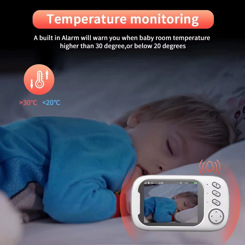 Moniteur bébé 3,5 pouces avec caméra et audio, moniteur vidéo bébé 720P, communication bidirectionnelle, vision nocturne, capteur de température, berceuses