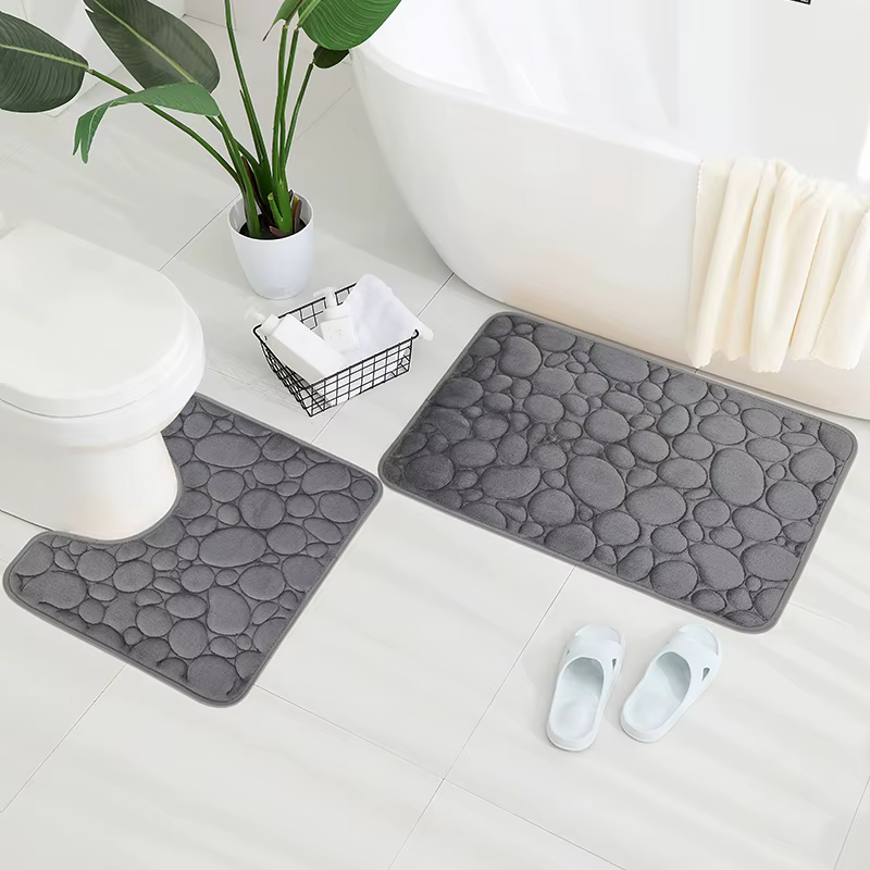 Tapis de sol en velours corail brodé, tapis de salle de bain, tapis absorbant en éponge en forme de U, tapis de porte, ensemble de deux pièces